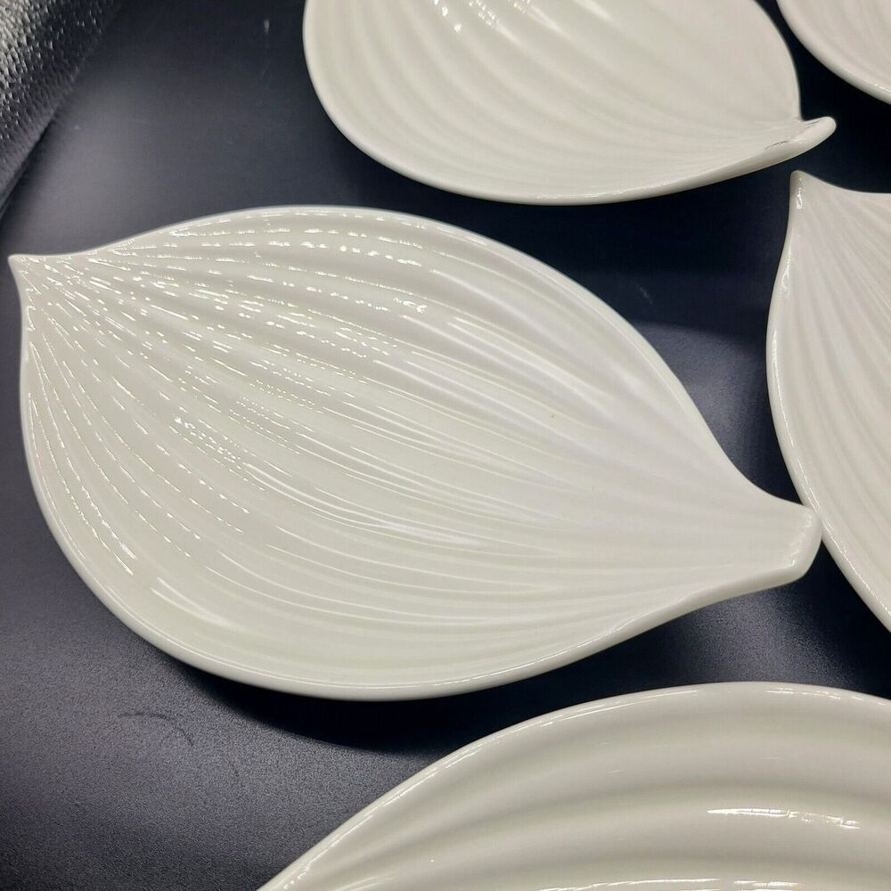 Set (5) Vintage MCM USA Serving Plates Dishes Ceramic Onion Ribbed Bowls - Picture 3 of 11